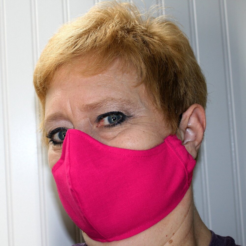 HAND CRAFTED Face Mask Hot Pink Adult Cloth Fabric Solid - Shield Style